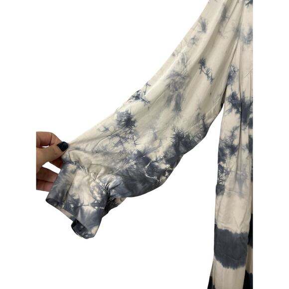 J Jill Pure Jill Blue White Tie Dye Print V Neck Longline Tunic Blouse Top XL - Picture 6 of 13